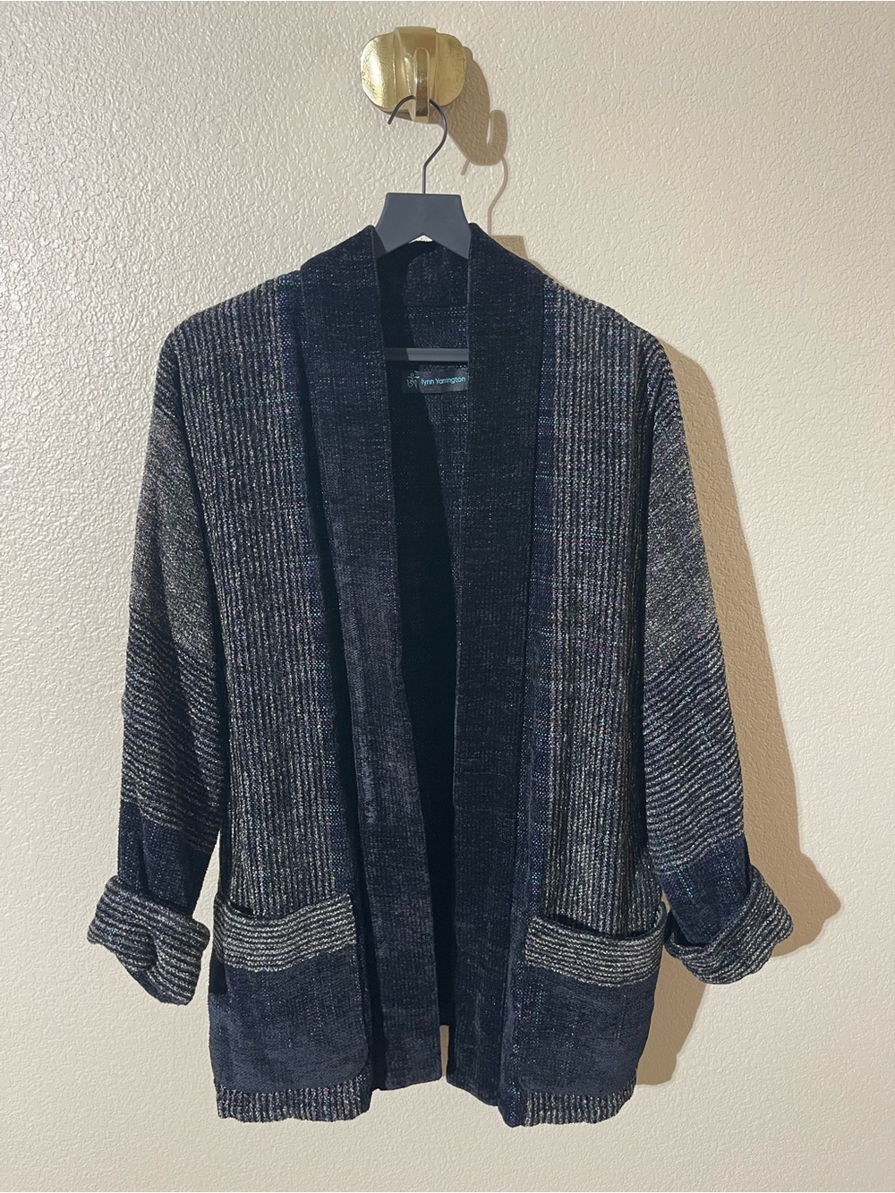 Black Open-Front Ribbed Cardigan Jacket